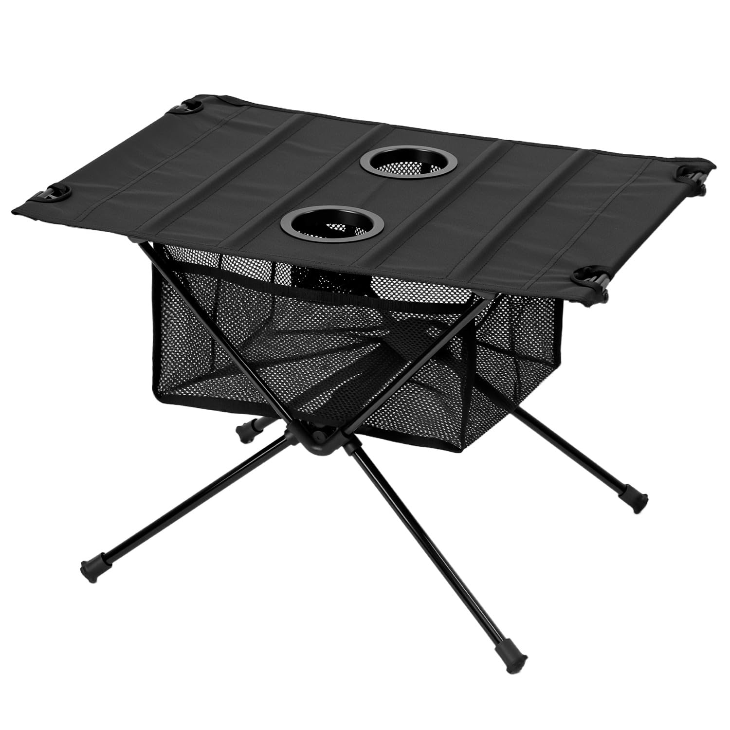 QWORK® Outdoor Folding Table with Cup Holder, 60x40x38 cm, Portable Lightweight Camping Table Garden Picnic Table Made of Aluminum and Oxford Fabric