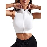 Verdusa Women's Zipper Front Y2k Crop Tank Top Slim Fitted Sleeveless Mock Neck Going Out Tops Streetwear