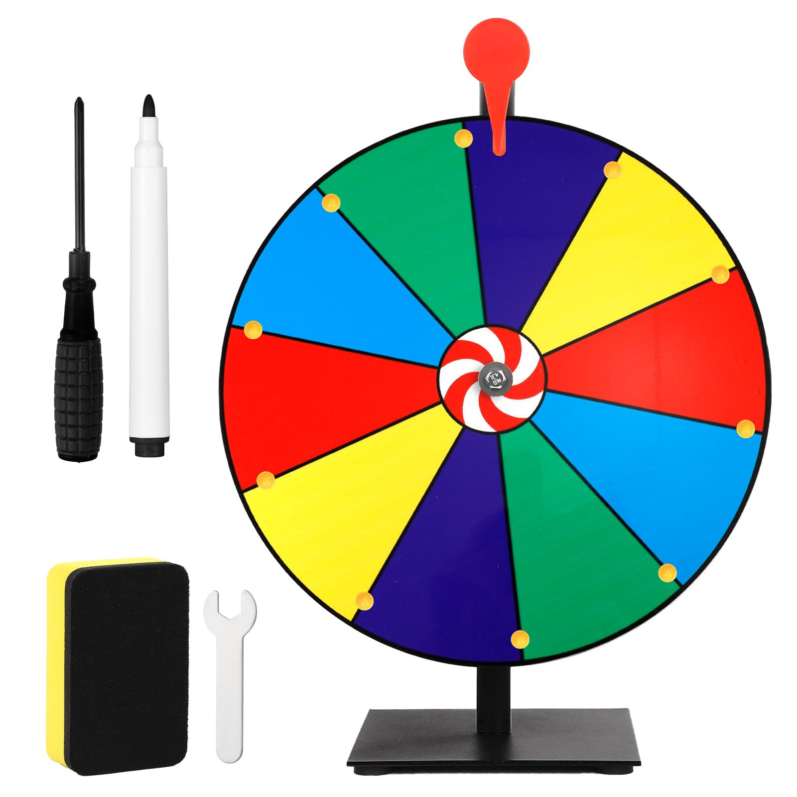 NQEUEPN 11.8in Spinning Prize Wheel Kit, 10 Slots Colorful Tabletop Spinner Raffle Wheel Spinner with Stand & Dry Eraser & Markers Roulette for Carnival Trade Show Win Fortune Spin Games