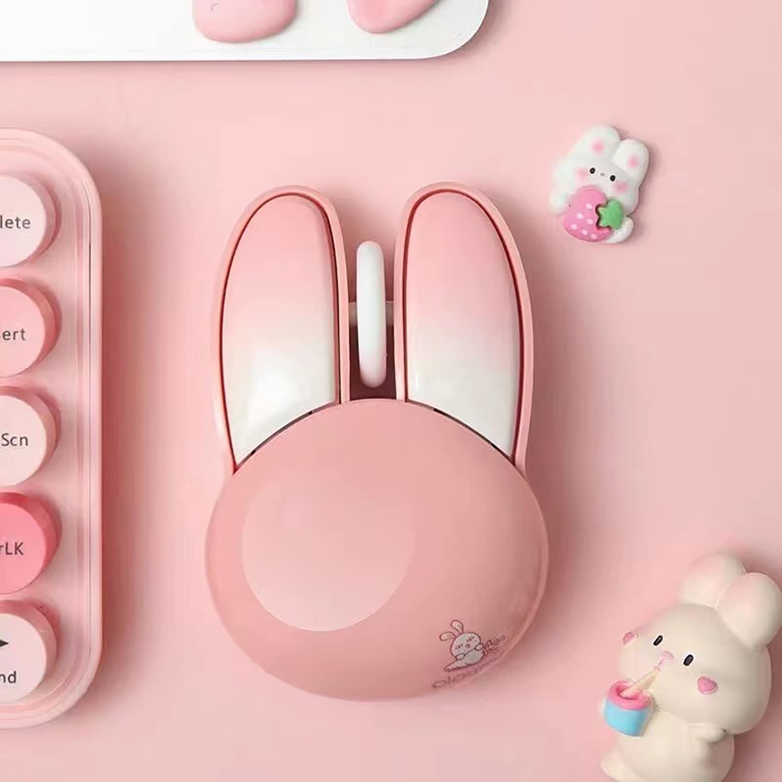 Lomiluskr Cute Bunny Wireless Mouse, Lightweight Soundless Mice, 2.4G Wireless Mice, Candy Colors, Kawaii Rabbit Mouse for Girls and Kids (Pink Bunny)