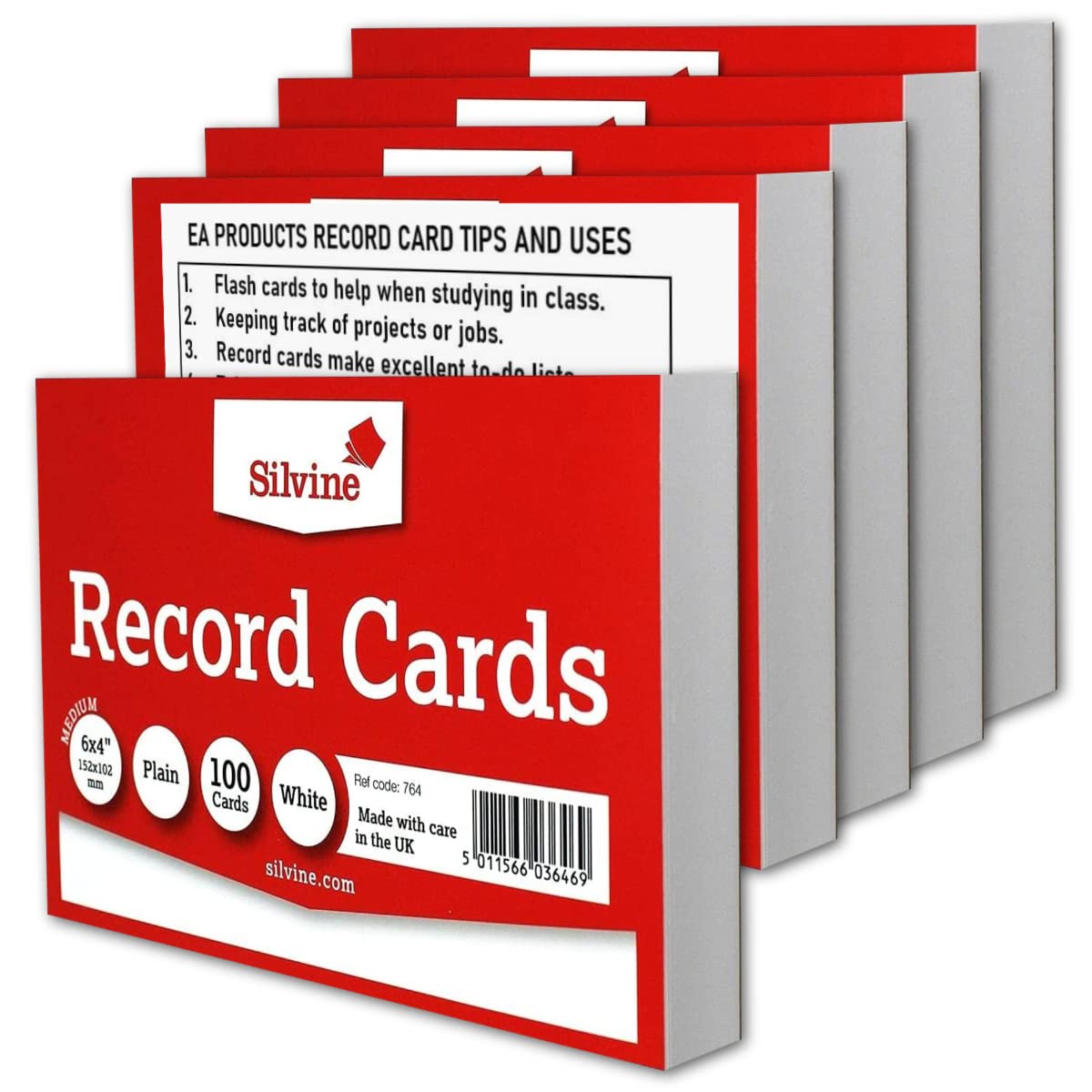 Silvine Record Card Bulk Pack of 500 | 5 x 100 6x4” White Plain Record Cards – Size Medium 152 x 102mm – A6 with Tips and Ideas