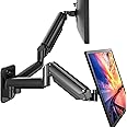 HUANUO Dual Monitor Wall Mount up to 32-inch Screens, Wall Monitor Mount with Design System, Height-Adjustable/Tilt/Swivel/Ro