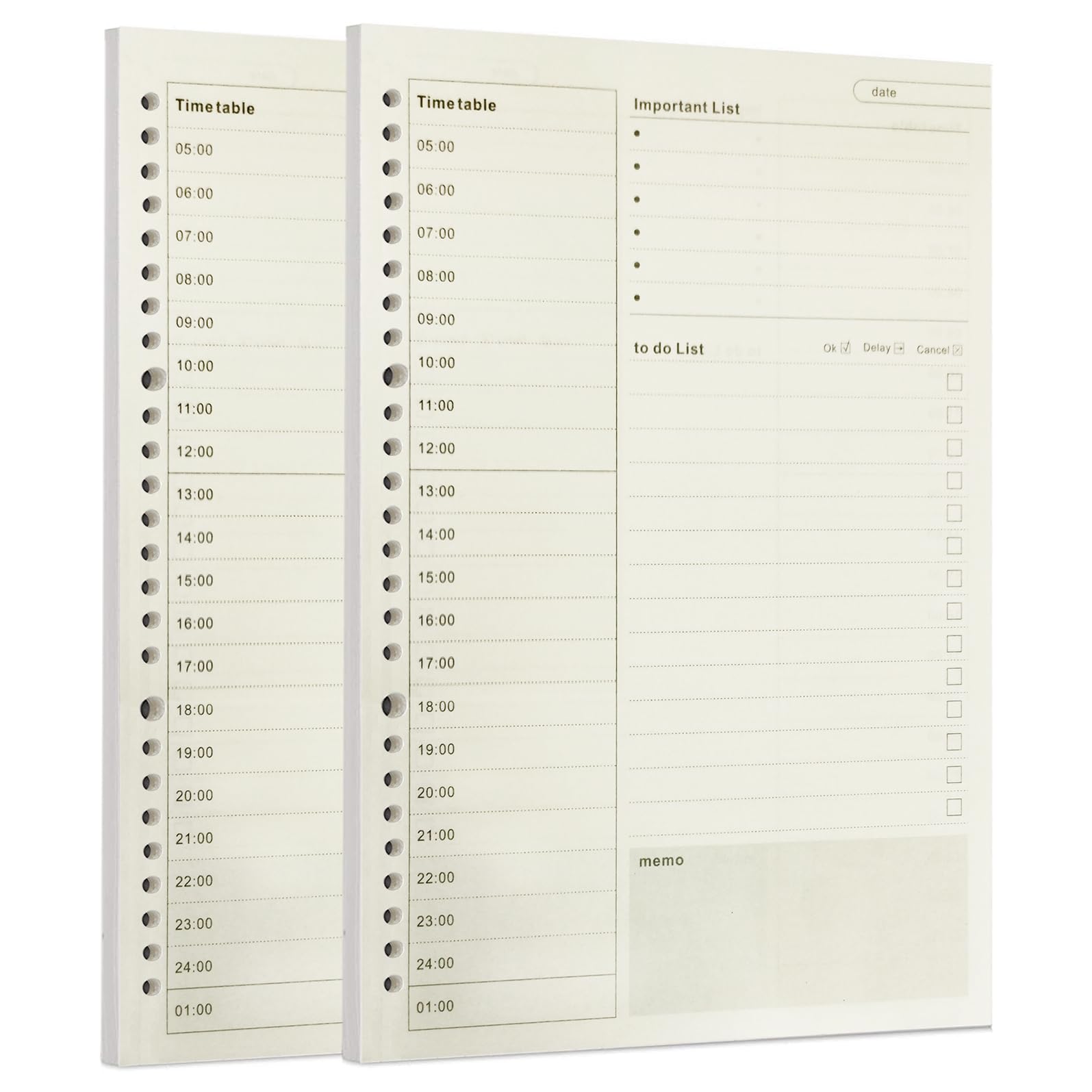 Zelten Loose Leaf Punched Paper Refills Paper for 6 Hole Binder Personal Organizer Diary Notebook Refillable Planner (Time Plan,B5/26 Hole)