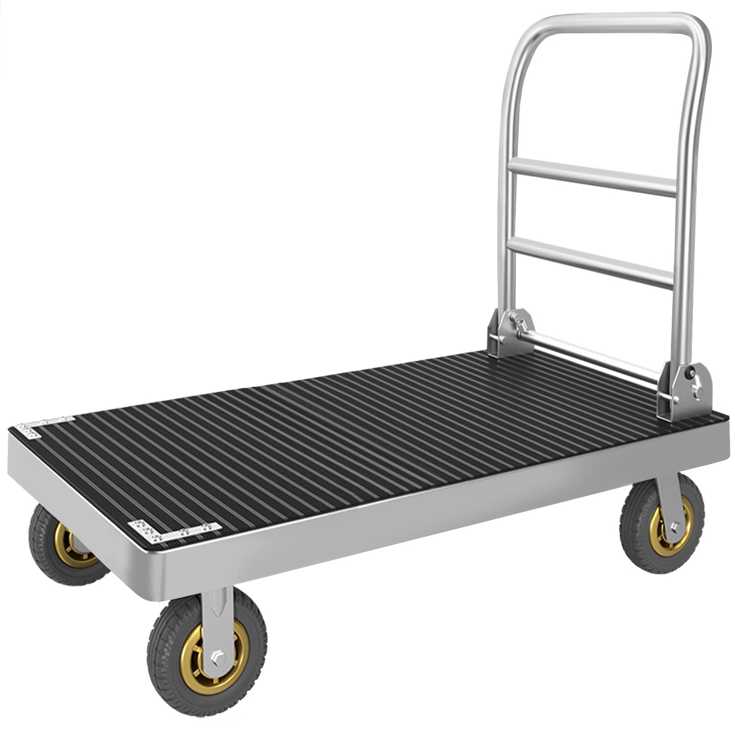 Photo 1 of **CORNER DENTED**Platform Truck Cart, Foldable Push Cart Dolly Large Flatbed w/Rubber Mat and 6'' Wheels, 2200LBS Capacity Steel Heavy Duty Moving Platform Trucks Hand Cart for Groceries, Garage (41.3"x24.8")