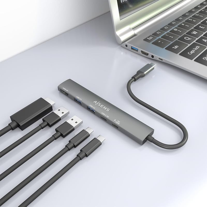- ASUC-5P022-GR - USB-C Dock 5 EN 1, USB-C A 1xHDMI 2xUSB-A 1xUSB-C 1xUSB-C PD, Gris, 15CM