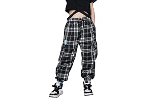 Rolanko Girls Cargo Pants for Kids Loose Streetwear Hip Hop Dance Cotton Cargo Jogger Pants for Kids 4-15 Years