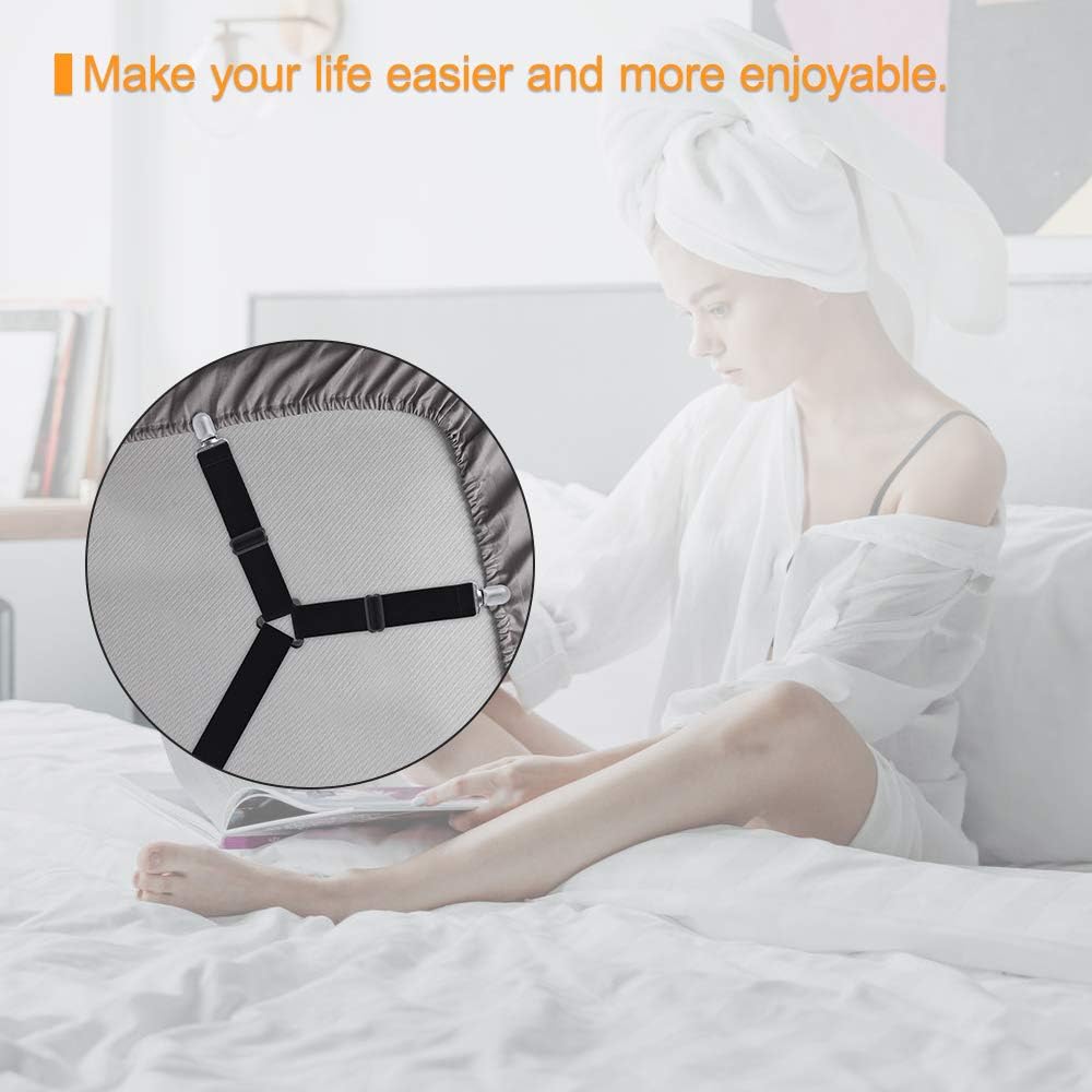 Bed Sheet Holder Straps, Bed Sheet Fasteners Suspenders Holder Straps Adjustable Crisscross Elastic Band Fitted Bed Sheet Holder Fasteners Grippers Clip,2pcs/Set Black: Home & Kitchen