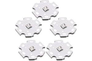 LEDGUHON 5Pcs 3W Blacklight Bright 370nm UV 3535 SMD High Power LED Chip with Aluminum Plate 20mm Star PCB Base Heat Sink Led Chip Replacement(60deg, Purple 365nm-370nm,DC 3.2-3.6V,700mA)