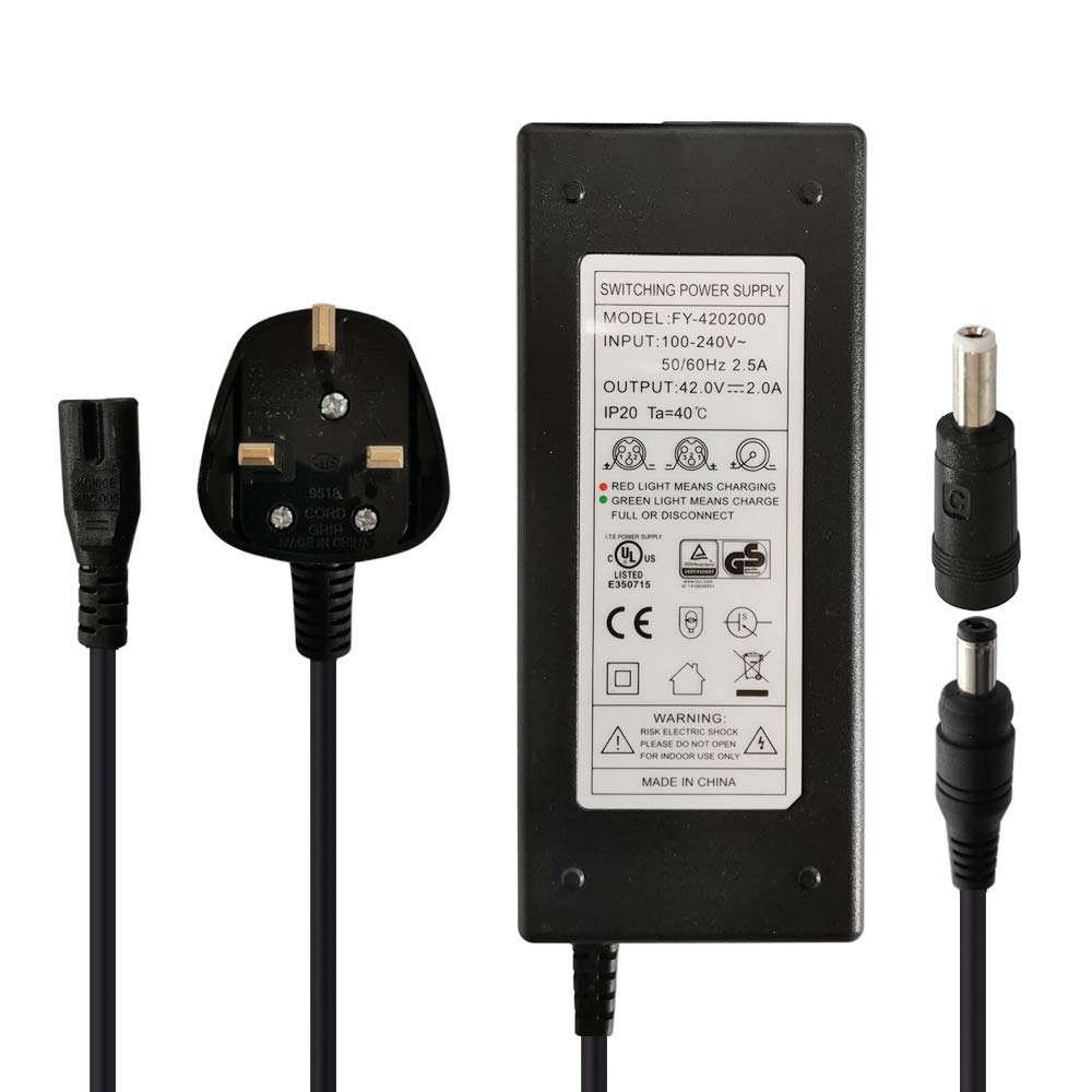 aunstarwei 42V 2A Battery Charger for 10 Series 36V Li-ion Battery Pack with DC 5.5x2.1mm Plug