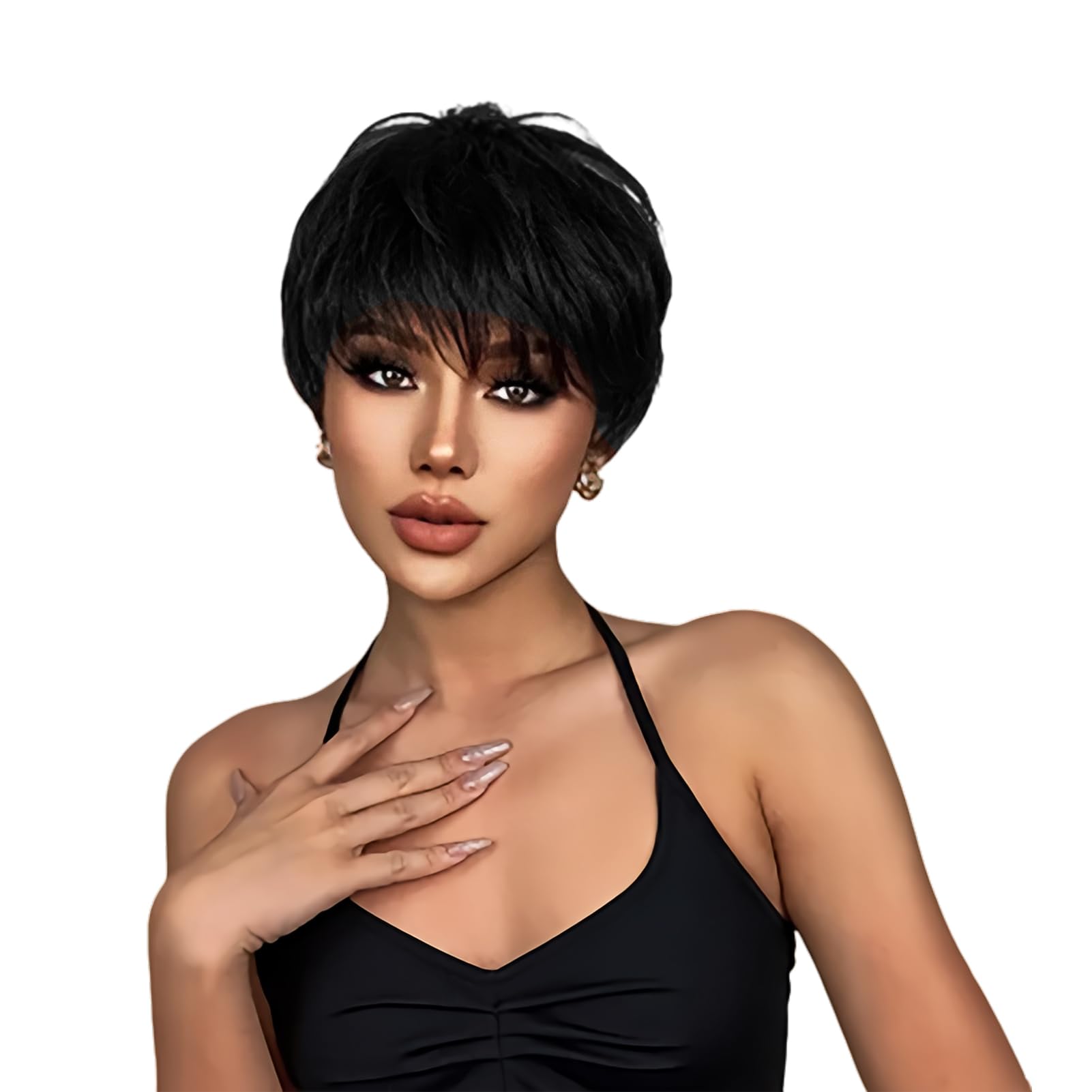 Short Human Hair Wigs for Women, Natural Black Short Wig Pixie Cut Charming Style Short Straight Wig for Women Human, Boy Cut Ladies Natural Look Hair Wig for Daily Wear, Gift for Christmas Party