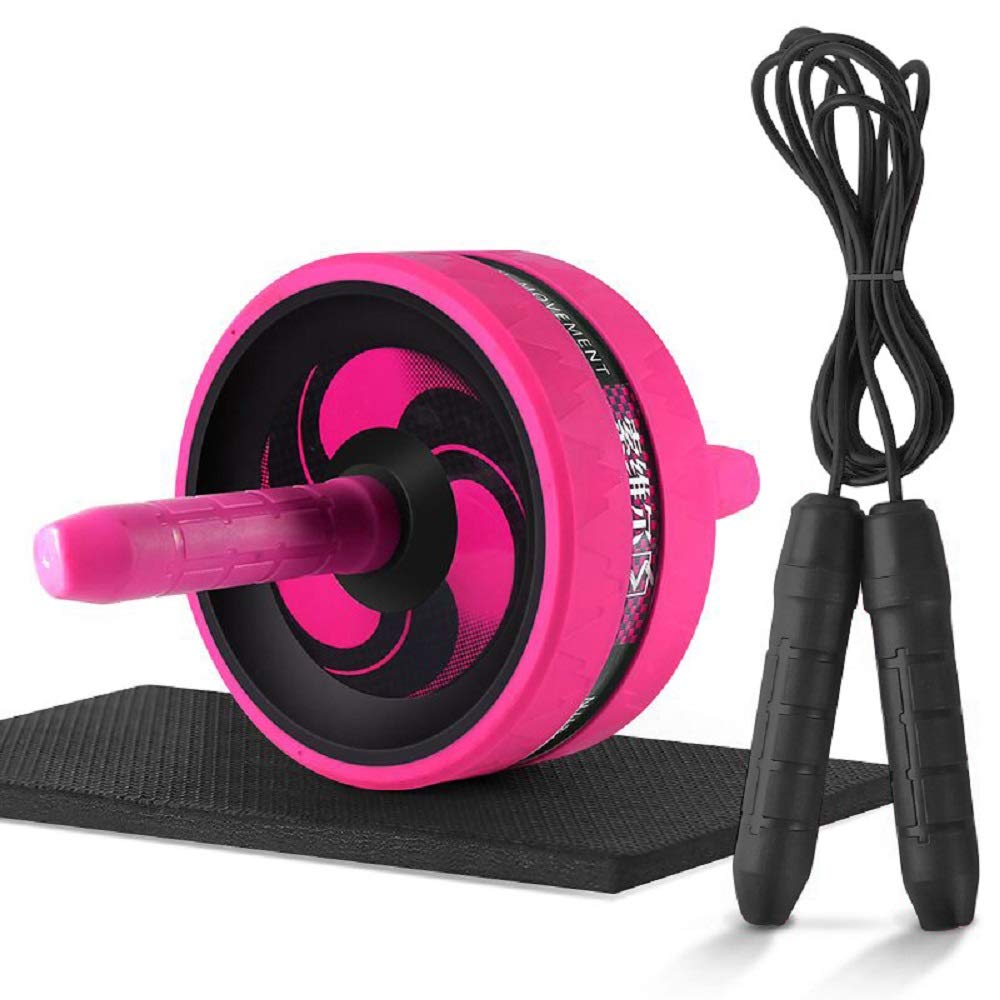Ab Roller Wheel for Abs Workout - Complete Home Gym Set with AB Wheel Roller, Knee Mat, and Jump Rope (Pink)