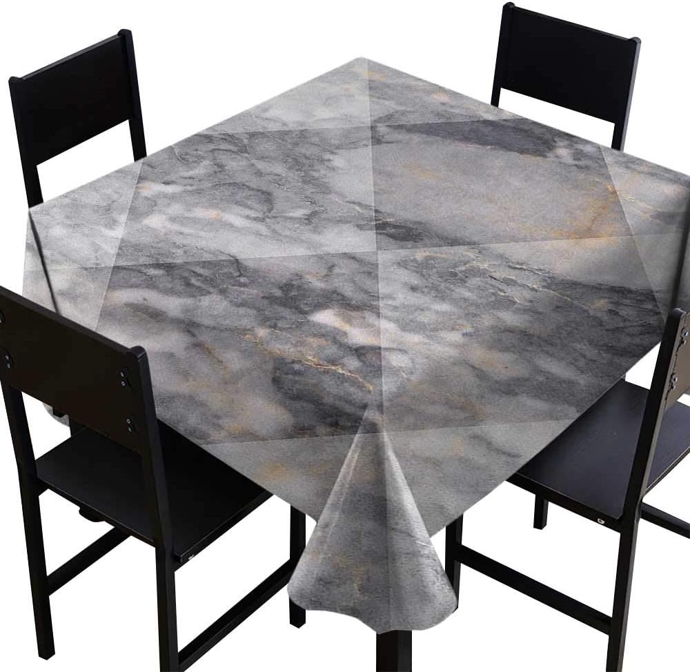 SKDSArts Microfiber Tablecloth Marble,Geometric Diamond Shaped Grunge Granite Rock Facet Forms Ceramic Abstract Print, Pale Grey,W54 x L54 Fabric Print Tablecloth