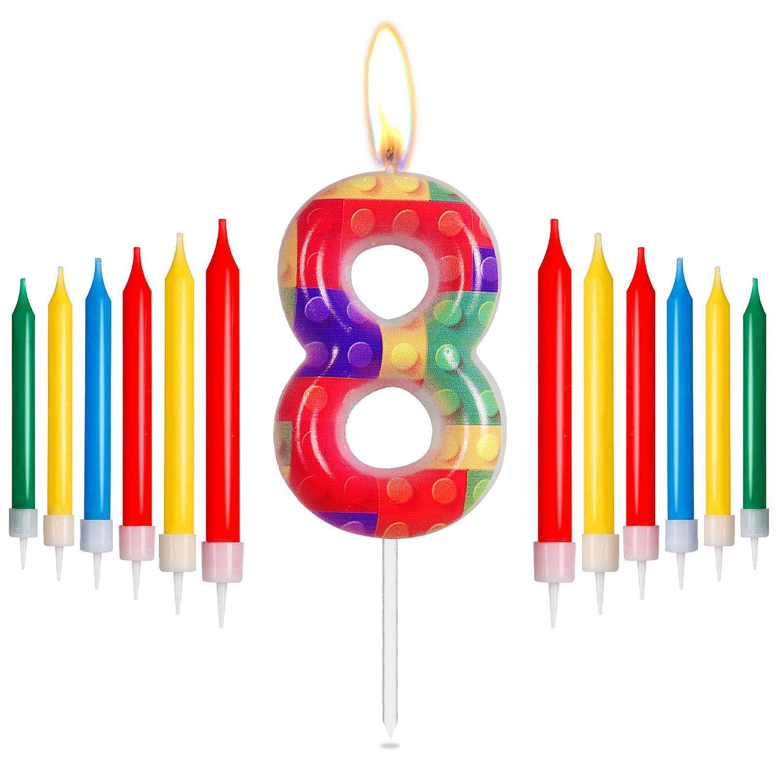 Building Block Birthday Candles,Pixel Number 8 Candle for Cake,Girl Boy 8th Birthday Decorations, Red, Yellow, Green, Blue Pixel Candles Cake Toppers for Birthday Party Decorations Supplies — image 1