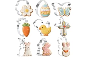 Easter Cookie Cutters, 9 Pieces Chick Carrot Egg Bunny Butterfly Rabbite Cross Flowers Shapes Metal Stainless Steel Biscuit C