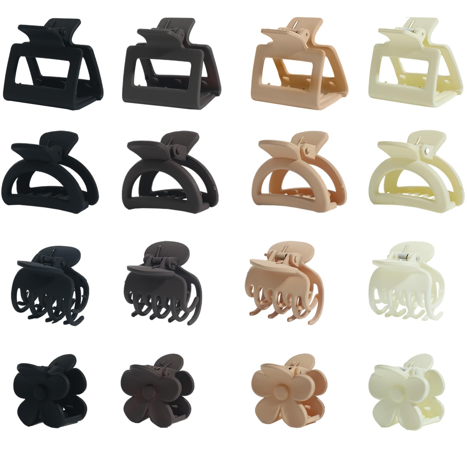 Photo 1 of Drnytunk 16Pcs Medium Claw Hair Clips for Women Girls,Matte Rectangle Double Row Teeth Flower Semicircle Small Claw Clips for Thin/Medium Thick Hair, Jaw Clips Nonslip Clips (Beige,Khaki,Brown,Black)