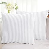 Simmore Decorative Spring Throw Pillow Covers 18x18 Set of 2, Soft Natural Plush Flannel Double-Sided Fluffy Couch Pillow Covers for Sofa Living Room, White