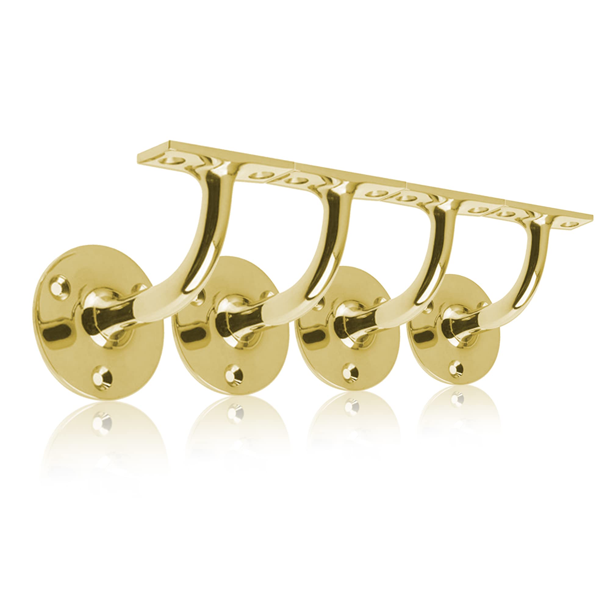 UAP Set of 4 Handrails for Stairs - Heavy Duty Handrail Brackets for Stair Bannister, Modern & Stylish Brackets for Flat Hand Rail (4 Pack, Polished Brass)