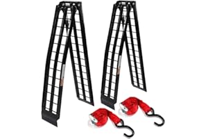 TRIBLE SIX 2 Pcs 9 ft Portable Folding Loading Ramps Replacement for Lawn Mower ATV UTV Motorcycle Truck Ramp (1200Lb Capacity Black Aluminum)