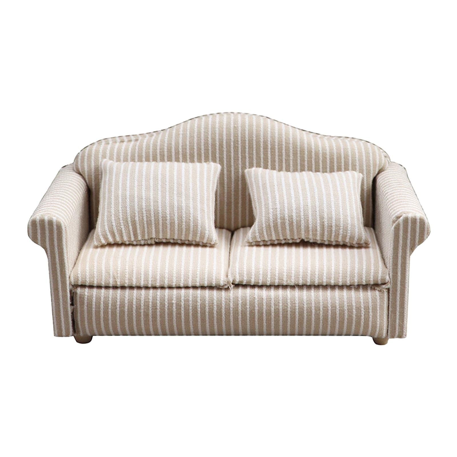 1/12 Scale Dollhouse Sofa Mini Armchair Simulation Accessories Home Decor with Pillow furniture for Kids, Double Sofa