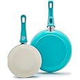 GreenLife Soft Grip Healthy Ceramic Nonstick 7" and 10" Frying Pan Set, PFAS & PFOA-Free, Dishwasher Safe, Egg Omelet Skillet, Cookware for Easy Cooking, Non-Stick Kitchen Essentials, Caribbean Blue