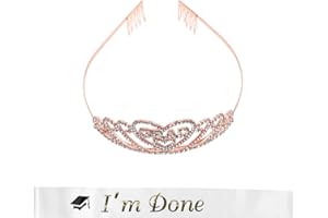 Zerodeko Rose Gold Graduation Crown and Satin Sash Set with Alloy Rhinestones for Women’s Preschool and Party
