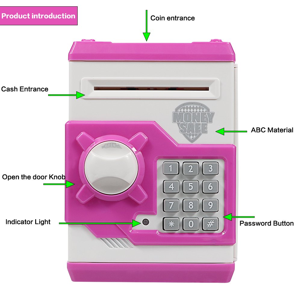 HUSAN Piggy Banks for Kids, Electronic Password Code Money Banks ATM Banks Box Coin Bank for Children Boys and Girls (White/Pink)