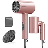 BABONIR Ionic Diffuser Hair Dryer for Curly Hair, 1875W Fast Drying Blow Dryer with Diffuser and Concentrator Nozzle, Compact & Portable Negative Ion Hairdryer Blowdryer, 3 Heat 2 Speed Settings, Pink