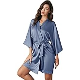 AW BRIDAL Silk Robes for Women, Short Bridesmaid Robes for Bridal Wedding Party, Bride Satin Bathrobe with Long Sleeve