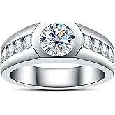 AimiIee Moissanite Wedding Ring for Men 1/1.64cttw D Color VVS1 Clarity 925 Sterling Silver Moissanite Promise Anniversary Engagement Rings with Certificate
