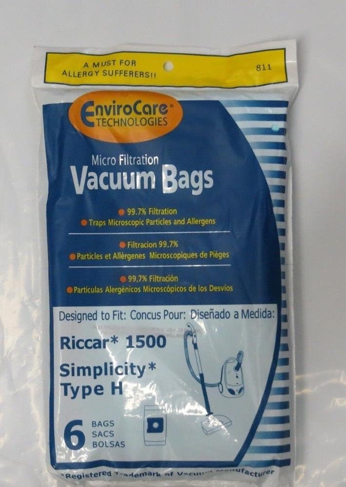 Vacuum Cleaner Bags 6 Vacuum Bags for Riccar 1500 & Simplicity Type H