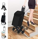 VOUNOT Folding Shopping Trolley 6 Wheels Stair Climbing 30L Black