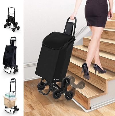 VOUNOT Folding Shopping Trolley 6 Wheels Stair Climbing 30L Black
