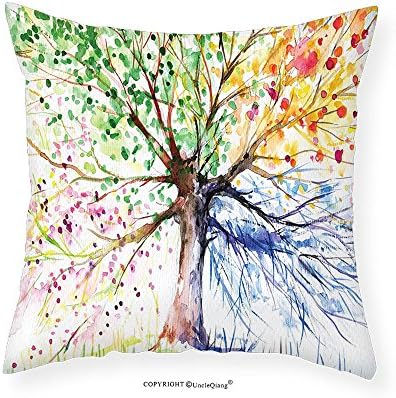 UncleQiang Custom pillowcases Four Seasons Modern Painting Artistic Artwork Relax Design Magical Tree Watercolor View Theraphy Theme for Living Room Bedroom Dorm Decor Purple Yellow Green Navy Brown