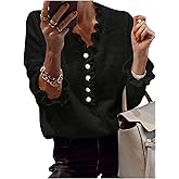 MakeMeChic Women's Long Sleeve Ruffle Sweaters V Neck Lightweight Knit Pullover Sweater Tops