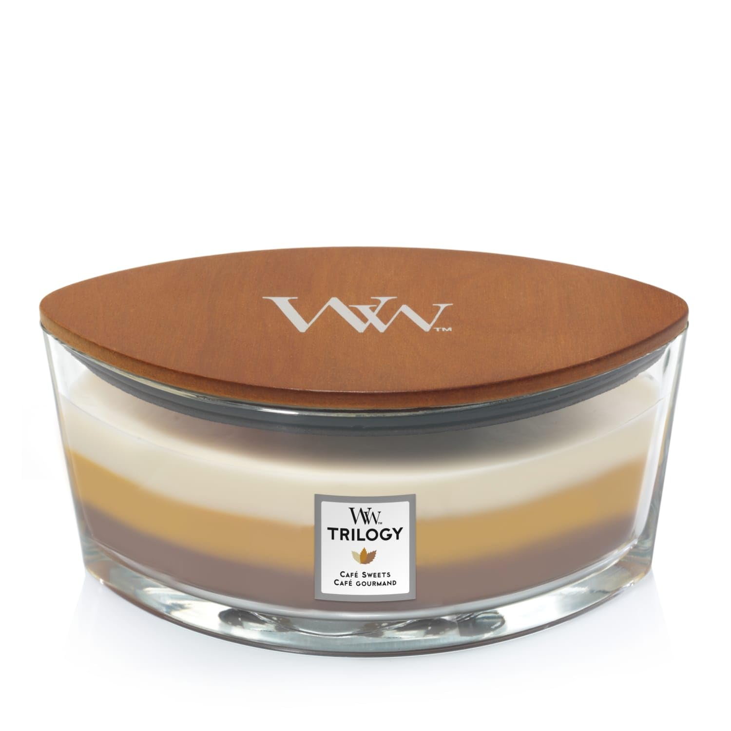 WoodWick Ellipse Scented Trilogy Candle | Café Sweets | with Hearthwick Crackling Flame | Up to 50 Hours Burn Time