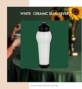 Funime Kitchen Mixer Tap White Ceramic Dual Lever Matte Black Swan Neck 360° view 3
