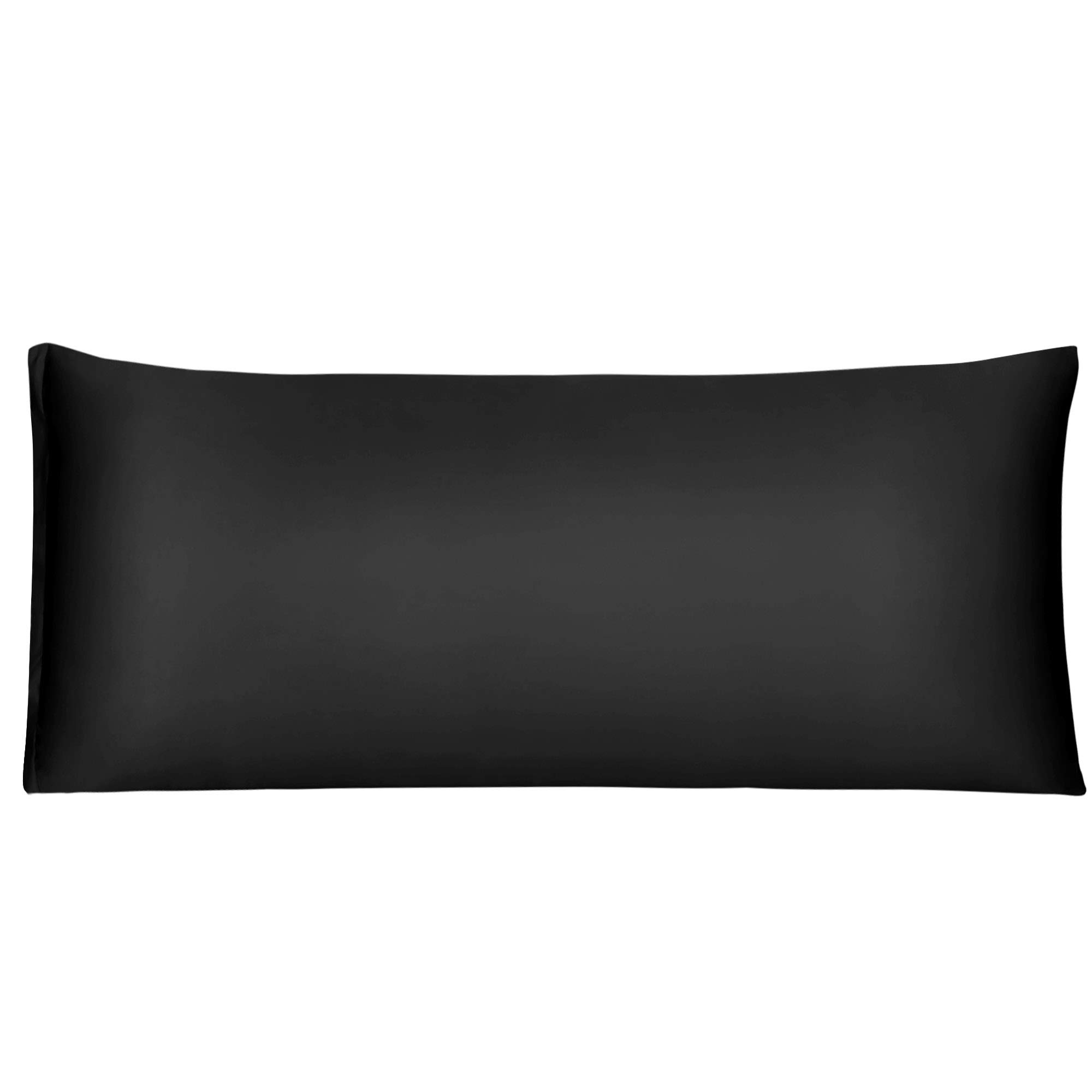sourcing map Black Bolster Pillow Cases, Silky Satin Body Pillow Cover with Zipper, Long Body Pillowcase for Hair and Skin, 21x48
