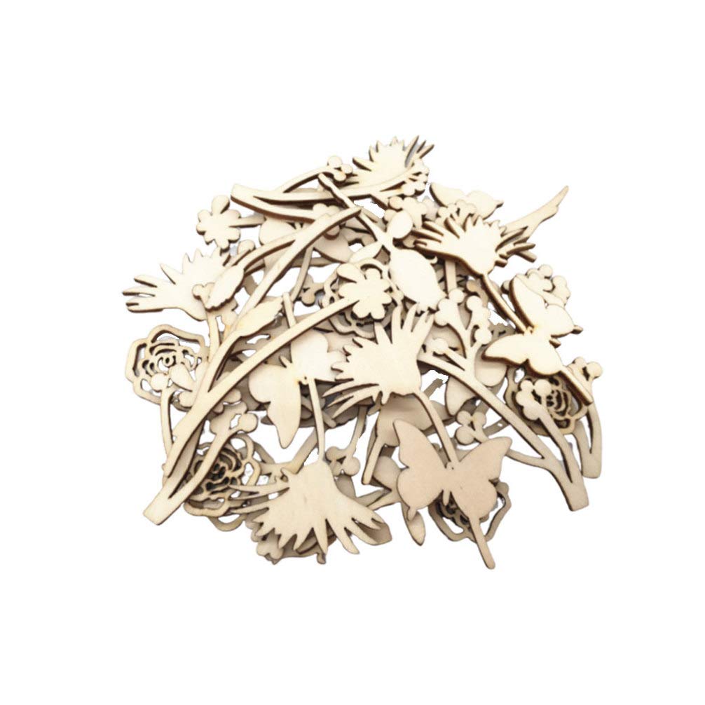 Amosfun 30pcs Cut Wood Embellishment Hollow Out Wooden Rose Flower Shape Wood Discs Unfinished Wood Cutout for Arts Crafts DIY Decoration