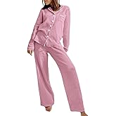codcm Womens Muslin Pajamas Set Cotton Gauze Pj Set Long Sleeve Button Down Sleepwear Soft Pj Lounge Sets