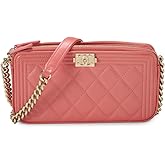 CHANEL Women's Pre-Loved Chanel Pink Lambskin Boy Double Zip Wallet On Chain, Pink, One Size