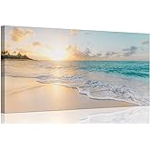 Ocean Wall Art Pictures for Living Room Beach Canvas Wall Art Decor for Bedroom Gold Sunset Canvas Painting for Wall Coastal Theme Art Print for Bathroom Home Office Decoration Ready to Hang(20"*40",