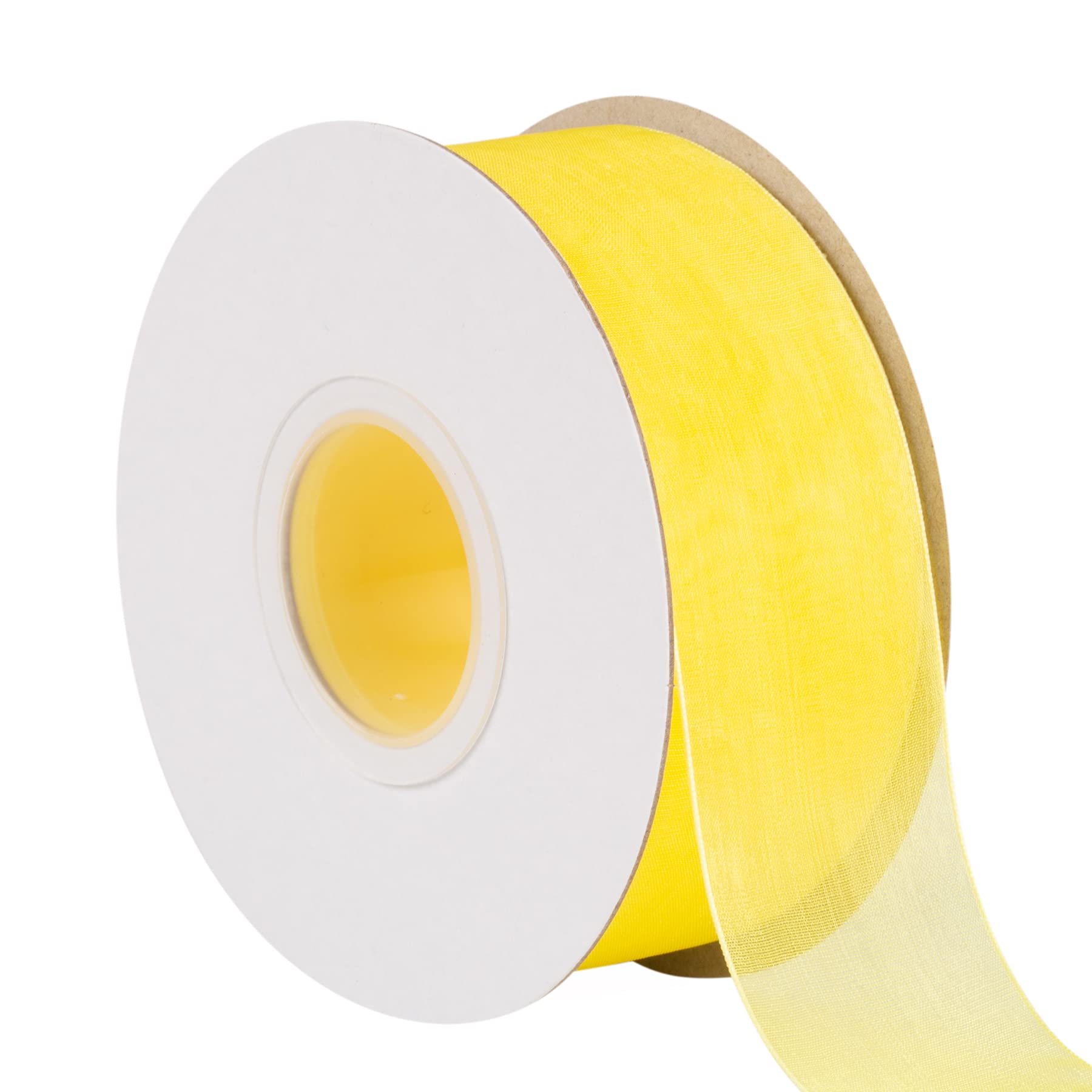 TEKDEERE 38mm Sheer Organza Ribbon,Lemon Shimmer Chiffon Ribbon for DIY Crafts Wedding Party Decorations, Gift Wrapping Bridal Bouquets (45M)