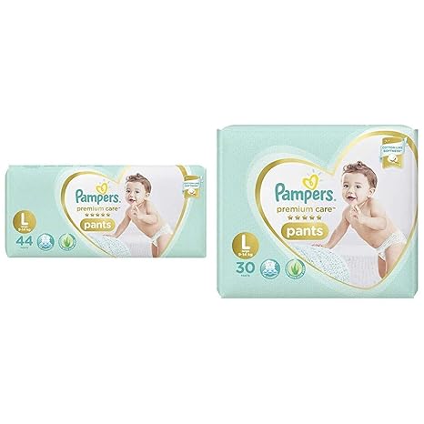 Pampers Premium Care Pants Diapers, Large, 44 Count & Pampers Premium Care Pants Diapers, Large, 30 Count