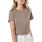 Women's Casual Short Sleeve Crew Neck Silk Satin Blouse Top, Light Grey, Large