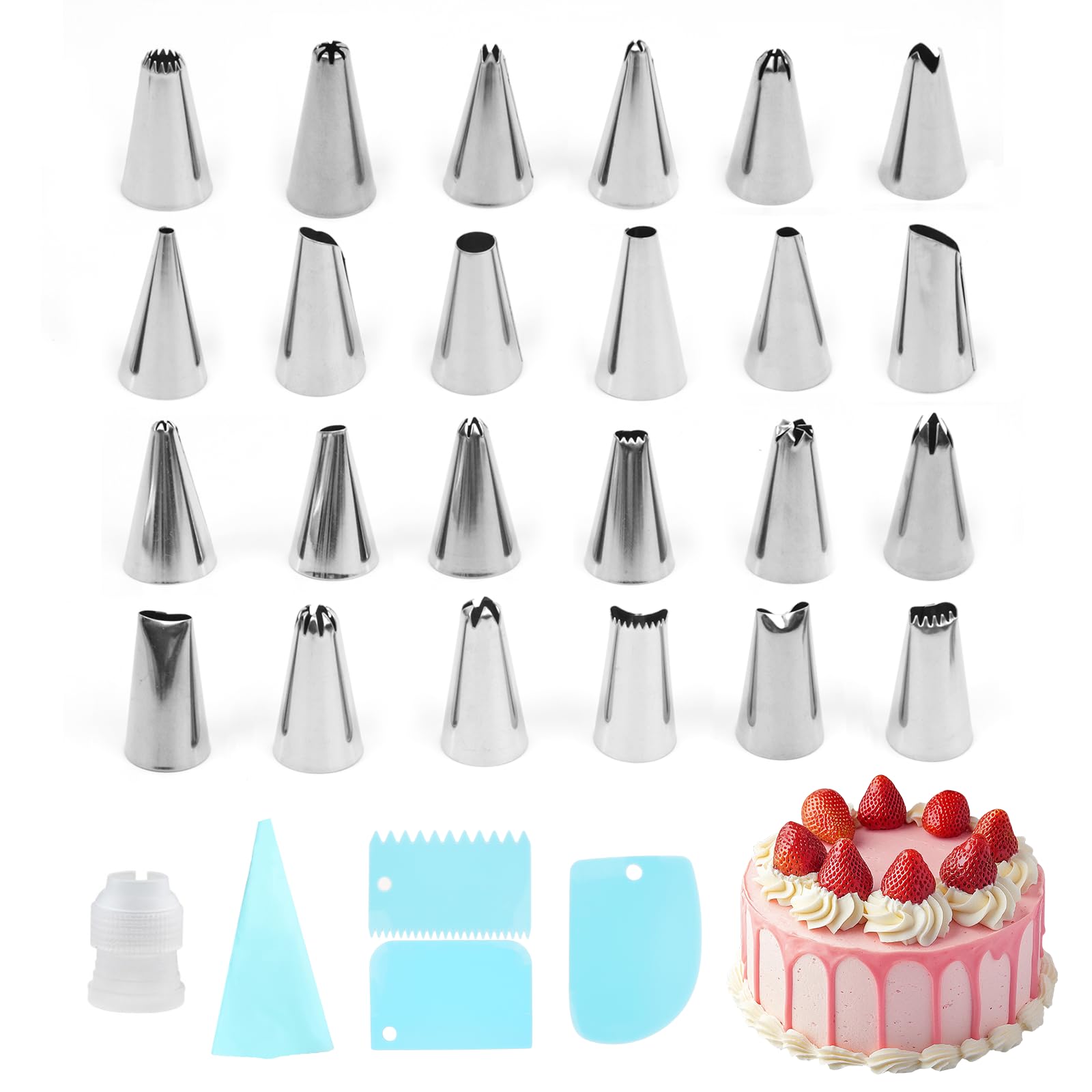 Photo 1 of 29 Pcs Frosting Piping Kit with 24 Cake Piping Tips, EVA Pastry Bag, 3 Scrapers and 1 Coupler, Cupcake Decorating Tips and Decorating Tips for Frosting, Suitable for Baking and Pastry Lovers