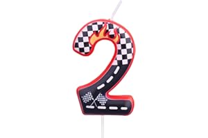 Racing Cars Themed Birthday Candle, Black White Red Checkered Number Cake Topper Birthday Race Car Themed Cupcake Party Decor