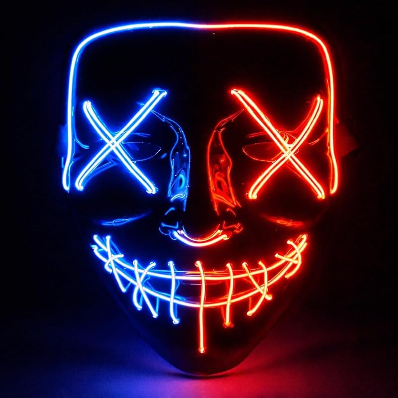Máscara de terror LED rojo y azul - como de Purge con 3 efectos de luz, controlable, para Halloween como disfraz para hombres y mujeres — foto 1 de 7