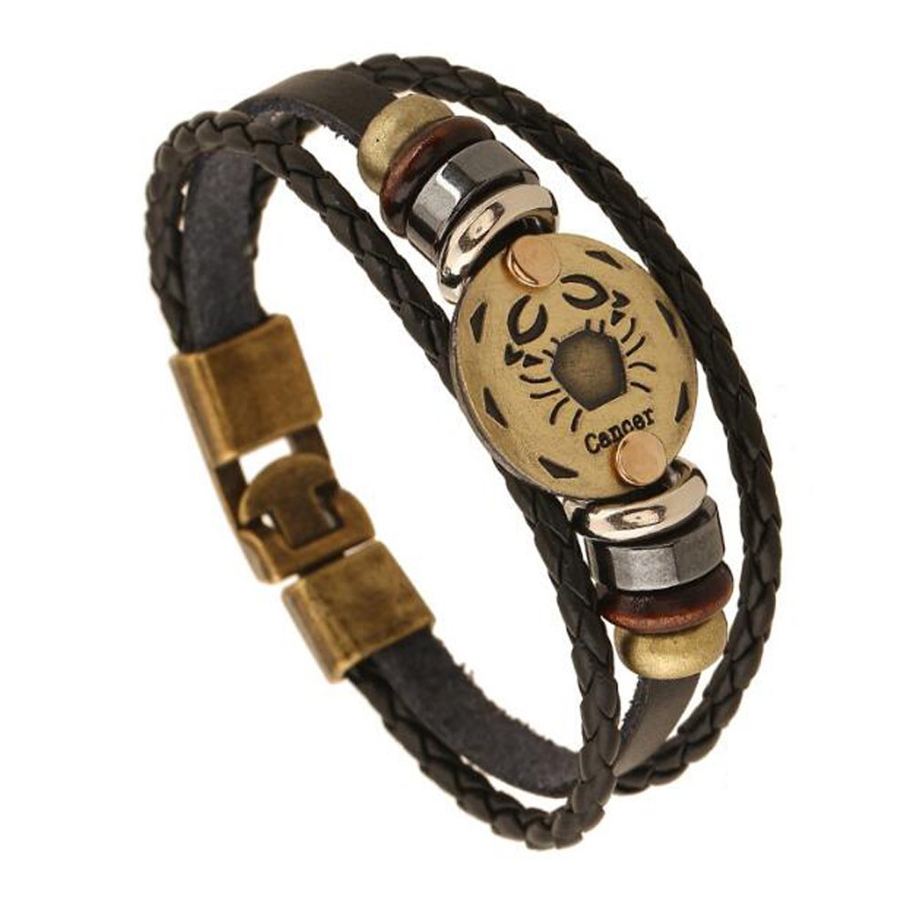 MeiPing Zodiac Sign Charm Leather Bracelet, Taglia unica, Leather โ image 1