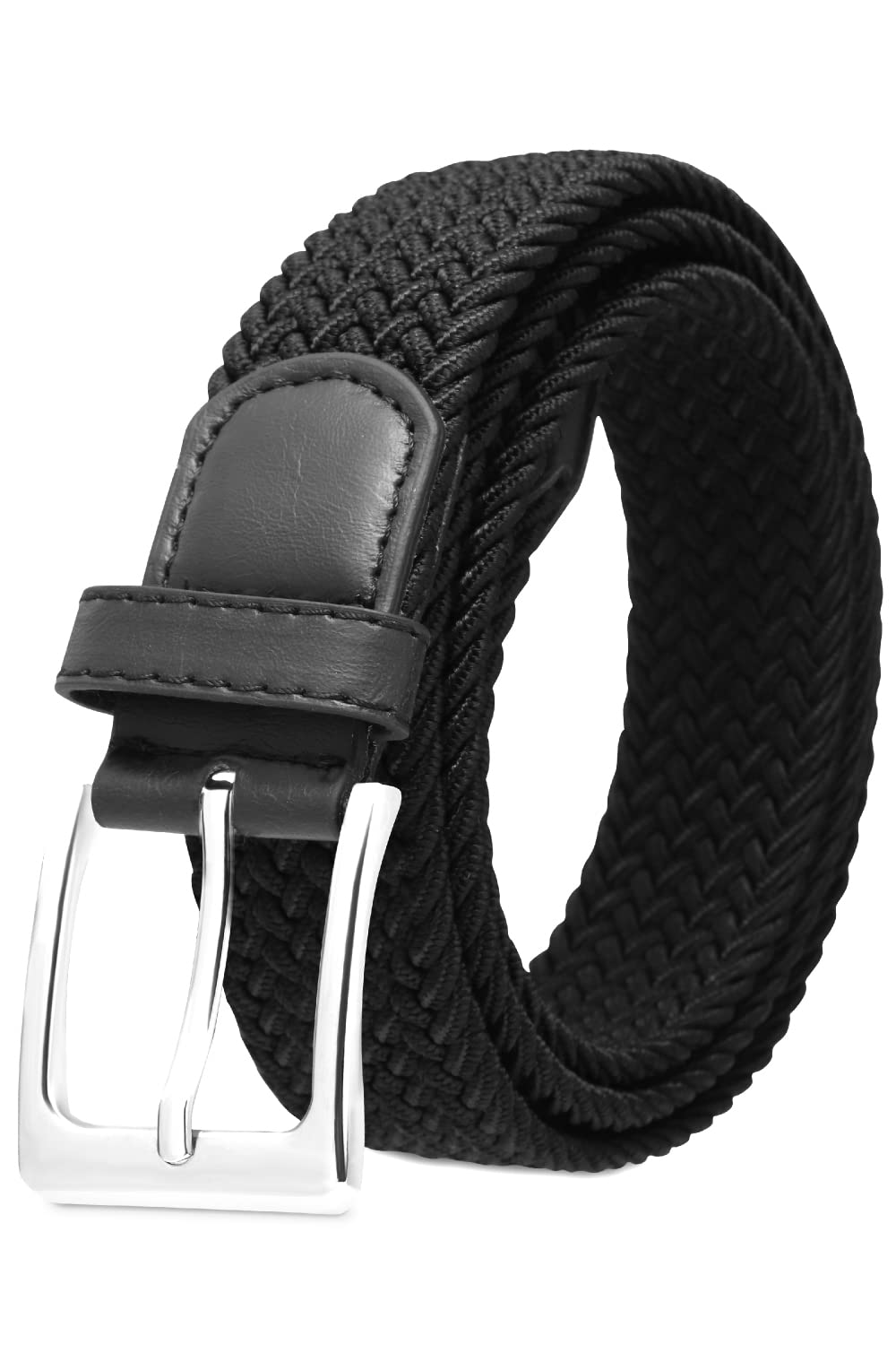 [サヴィルマン] 【穴なし無段階フィット】 ベルト メンズ メッシュベルト 編み込み 伸縮ベルト ゴム 伸びる カジュアル ビジネス 紳士 レザー (黒)商品画像