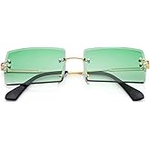 Rectangle Sunglasses for Men/Women Small Rimless Square Shade Eyewear